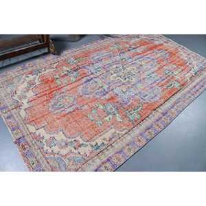 Alfombra Turca Vintage Grande de 5.4x9 pies, Alfombra de Lana Ikat Roja - Product Image 2