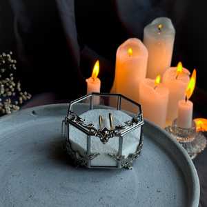 กล่องใส่แหวนแก้วทรงหกเหลี่ยมอุปกรณ์จัดระเบียบทำด้วยแก้วและโลหะกรอบขัดเงาแบบโบราณสำหรับงานวันเกิดงานแต่งงาน - Product Image 5