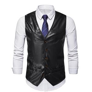 Noir rouge Orange en cuir véritable gilet hommes mince simple boutonnage bureau gilet hommes sans manches Blazer gilet - Product Image 6