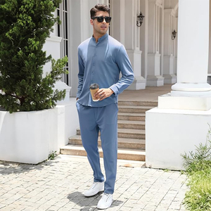 Wholesale Outfits Long Sleeve Button <b>Down</b> Shirt Loose <b>Pants</b> 2 Piece Set High Quality Long Sleeve Yoga With Pocket Men's Sets - Product Image 6