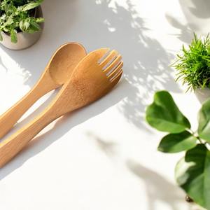 Pince en bois de bambou compostable alimentaire sûre naturelle réutilisable 2 en 1 spatule tong fabriquée au Vietnam - Product Image 3