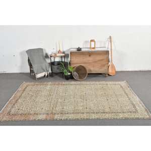 พรมขนสัตว์สีน้ำตาลเบจแบบดั้งเดิมขนาด5.4x8.6ฟุตสไตล์วินเทจแบบเย็บปะต่อสไตล์ตุรกีคลาสสิกสำหรับห้องนอนข้างเตียงยางพาราทรงสี่เหลี่ยม - Product Image 1