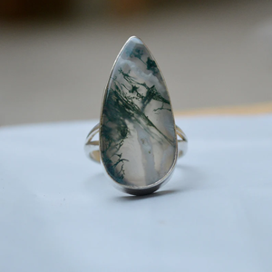 Pera verde ágata 925 banda dividida de plata esterlina declaración delicada anillo Unisex joyería de piedras preciosas naturales de alta calidad - Product Image 4