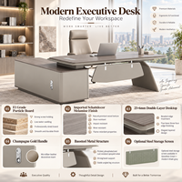 Bureau de direction moderne en forme de L avec plateau double couche, structure en acier et armoire latérale pour bureau de PDG
