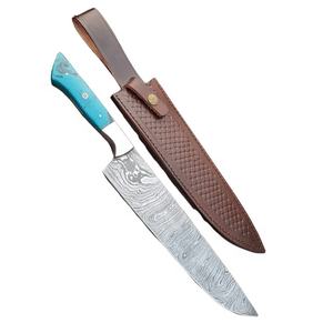 Ensemble de couteaux de cuisine en acier damas de 8 pouces, manche en résine, gaine en cuir pour légumes commerciaux - Product Image 1