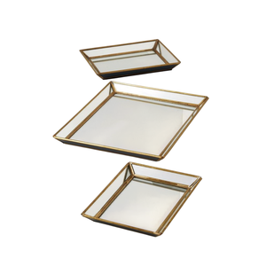 Plateau de rangement rectangulaire en métal doré antique avec base miroir, organisateur décoratif moderne pour la décoration de la maison et les cadeaux, prix avantageux - Product Image 3