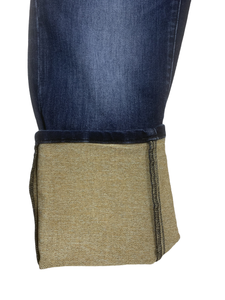 Tessuto Denim Elasticizzato 11oz Blu Fronte Giallo Marrone Retro in Poliestere Cotone Rayon Spandex con Trama Slub Traspirante per Bambini e Bambine - Product Image 2