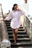 Robe évasée pour femme en coton écologique, imprimée à la main, style streetwear, motif floral, manches longues boutonnées