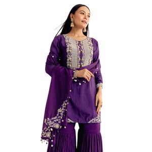 Abito Sharara in seta Dola con Organza Dupatta abito festivo di lusso per donna - Product Image 4