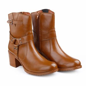 Botines elegantes de tacón alto grueso de PU para mujer, nueva ropa informal para mujer con hebilla de cremallera exclusiva, característica impermeable - Product Image 2