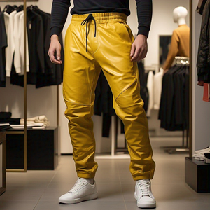 Wholesale Fashion Leather Pants <b>Men's</b> OEM Yellow PU Leather <b>Trouser</b> Pant <b>Men</b> High <b>Elastic</b> Waist Genuine Leather Pants Boys - Product Image 1