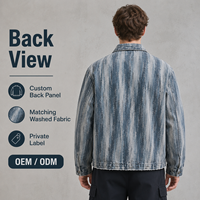 Veste en jean délavée à rayures verticales pour homme IKDEER, fermeture éclair intégrale, conception personnalisée, marque privée, OEM, ODM, vêtement d'extérieur décontracté