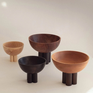 Unique Design Wooden Bowl with <b>Cone</b> Base Pedestal Bowl Dining Table Decorative Customized Wooden Serving Bowl - Product Image 5
