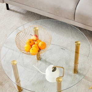 Table basse en verre trempé écologique avec pieds en acier inoxydable plaqué or, design moderne pour le mobilier de salon - Product Image 5