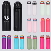 Bouteille d'eau isotherme en acier inoxydable à double paroi de 24 oz avec couvercle rabattable et paille, personnalisable avec logo, vente en gros usine