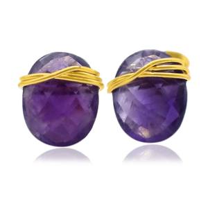 Boucle d'oreille en améthyste facettée Boucle d'oreille en fil enveloppé faite à la main Forme ovale Boucle d'oreille en pierre précieuse pour femmes - Product Image 1
