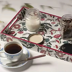 Floral Designer Enamel <b>Print</b> MDF Board Serving Tray Rectangle Shape Modern Design Eco-Friendly Dishwasher Safe Dish Party Use - Product Image 1