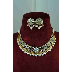 Swarn 925 Sterling <b>Silver</b> Gold Plated Flower <b>Necklace</b> & Earring <b>Set</b> Crystal Rhinestone Polished Fine Bridal Jewelry for Weddings - Product Image 2