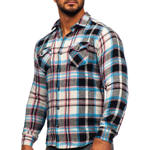 Chemise en flanelle à carreaux pour hommes en rouge vert noir et blanc avec poignets réglables et chemise de sécurité tactique pour hommes à rehausser - Product Image 5
