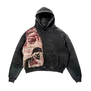 Wholesale 380gsm Cropped <b>Hoodie</b> <b>Men's</b> 100% Cotton Blank <b>Thick</b> French Terry Luxury Quality Heavy Weight Oversized - Product Image 2