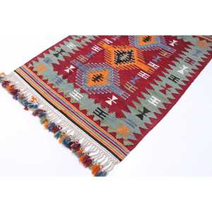 Turkish Vintage Area Rug 4.2x5.8 ft, <b>Red</b> <b>Wool</b> Rug - Product Image 2