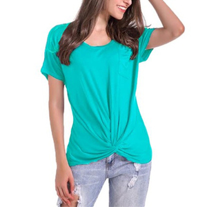 Camisetas ecológicas con logotipo personalizado 160GSM para mujer, camiseta blanca lisa en blanco de 100% poliéster de secado rápido con cuello en U para mujer - Product Image 1