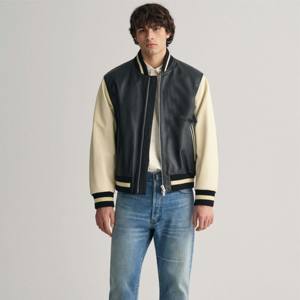 "Chaqueta Varsity de cuero para hombre con parches: cómoda, de alta calidad e ideal para atuendos informales y de moda" - Product Image 1