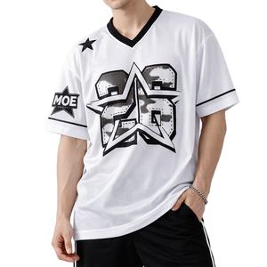 Individueller Sublimationsdruck Herren Übergroßes American Football Trikot Streetwear V-Ausschnitt Kurzarm-Oberteil Anpassbare Nummer Großhandel - Product Image 1
