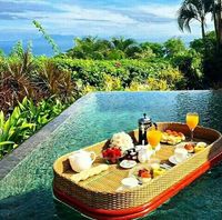 Plateau flottant pliable en rotin et plateau de petit-déjeuner, compatible lave-vaisselle, pour piscine, pour servir des aliments et des boissons