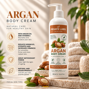 Crema Corpo all'Olio di Argan 400ml con Etichetta Privata OEM |   Con Olio di Argan e Vitamina E |   Cura del Corpo Naturale e Vegana |   Prodotto in Spagna UE - Product Image 2