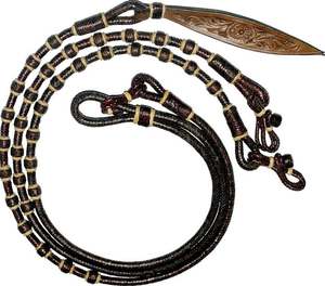 เชือกหนังแท้ถักมือพร้อมปมเชื่อมต่อสำหรับอุปกรณ์ม้า เชือกโรมาลถักมือ เชือกบังเหียนสำหรับม้า/เชือกบังเหียนแบบเชือกโรมาล-8.5 ฟุต, 52' โรมาล - Product Image 1