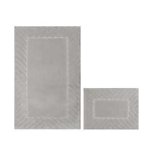 Luxury Davis Beige Recycled Cotton Yarn Dyed Jacquard Woven Water Absorbent Bath Rug <b>Set</b> 40x60 cm + 60x100 Cm-Made in Turkey - Product Image 1