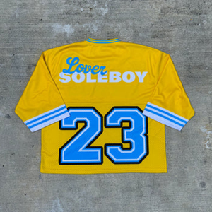 Camiseta de fútbol de gran tamaño de malla amarilla Número 23 Ropa de calle de rayas azules para hombres y mujeres Top informal - Product Image 2