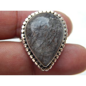 Anillo de Plata de Ley 925, Joyería Hecha a Mano con Piedra Preciosa de Rutilo Gris, Anillo de Regalo con Piedra de Rutilo R0236-GS - Product Image 5