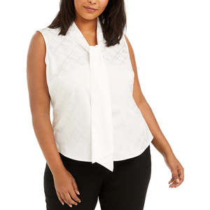 Top Senza Maniche Stampato con Fiocco sul Collo per Donna Taglie Forti Calvin Klein Bianco 2XL - Blusa Elegante - Product Image 1