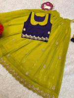Filles enfants Lehenga Choli Gota dentelle tissu robe ethnique mariage Partywear robe en soie pour fille 1 à 15 ans pleine flair jupe