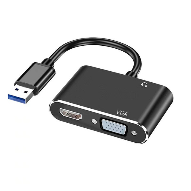 Custom Logo USB Multiport Dual Output Display 2 in 1 USB 3.0 to HDTV VGA 3.5mm 1080P Audio Video Converter Adapter