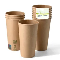 Gobelets en papier kraft à paroi simple de 500 ml (20 oz) Ø 90 mm, grande capacité, pour smoothies et boissons froides - 1000 pcs/carton