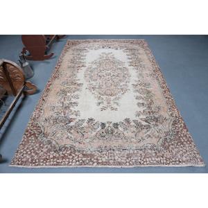 Turkish Rug, 5.4x9.3 ft Large Rug, <b>Brown</b> Bordered <b>Wool</b> Vintage Rug - Product Image 1