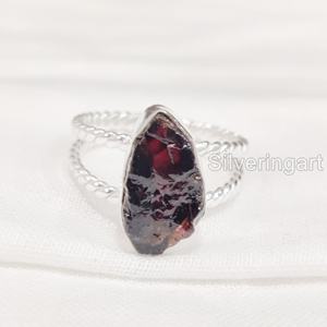 เครื่องประดับหินหยาบแหวนโกเมนธรรมชาติสำหรับผู้หญิงอัญมณีดิบจากพลอยญี่ปุ่นบิดเกลียว2วงเครื่องประดับ925แหวนเงินสเตอร์ลิง - Product Image 3