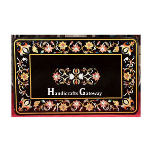 Hermosa Mesa de Comedor Hecha a Mano con Incrustaciones de Mármol Negro en Forma Rectangular con Diseño de Incrustaciones de Flores Utilizada en Hoteles de Lujo - Product Image 1