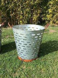 Cubo de almacenamiento de forma redonda de Metal galvanizado antiguo, maceta de plástico de aluminio, flor verde - Product Image 2