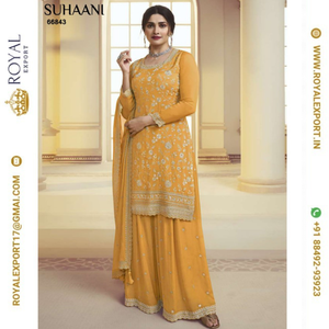 Exclusif Nouveau Suhaani Heavy Chinnon Soie Avec Brodé Et Séquence Travail Sharara Costume Collection Avec Dupatta - Product Image 4