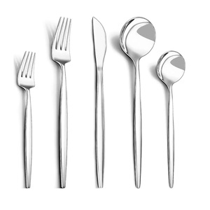 Juego de cubiertos de cuchara de cena de acero inoxidable de 6 piezas plateadas Juego de cubiertos de diseño de tendencia con espejo elegante Calidad superior inoxidable - Product Image 4