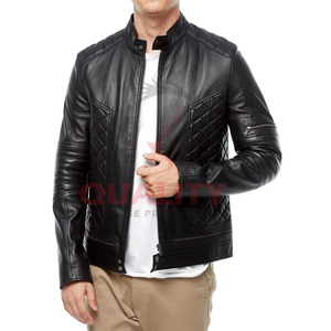 Veste en cuir moderne pour hommes avec des poches à fermeture éclair au profil lisse et une doublure légère pour un usage quotidien élégant - Product Image 6