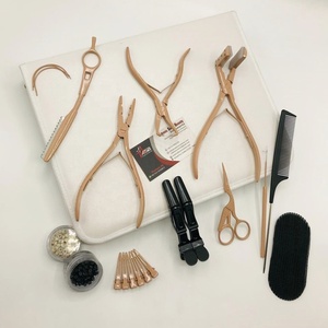 Kit d'outils pour extensions de cheveux Micro-Link Premium brun nude, étui blanc, pinces en acier inoxydable, pinces à perles, clips, logo personnalisé gratuit - Product Image 4