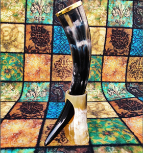 2 Handcrafted <b>Drinking</b> Horn with <b>Stand</b> Viking <b>Drinking</b> Horn for Adult Beer Stein Handmade Horn Mugs Christmas Gifts - Product Image 2