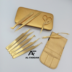 Juego de Pinzas para Pestañas Color Oro Plasma con Tijeras de Manicura para Cutículas, Pinzas para Pestañas de Acero Inoxidable Japonés con Logotipo Personalizado - Product Image 1