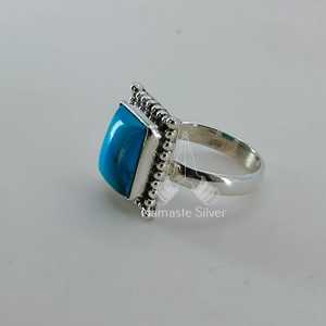 Turquoise <b>Cushion</b> Gemstone 925 Sterling Silver <b>Statement</b> Ring Handmade December Birthstone Fashion Jewelry with Promise Feature - Product Image 6
