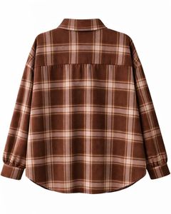 Women Oversized Plaid Button Up Shirt Brown Long <b>Sleeve</b> Casual Flannel Checkered Pocket Tunic <b>Top</b> Soft Autumn Winter Wholesale - Product Image 2